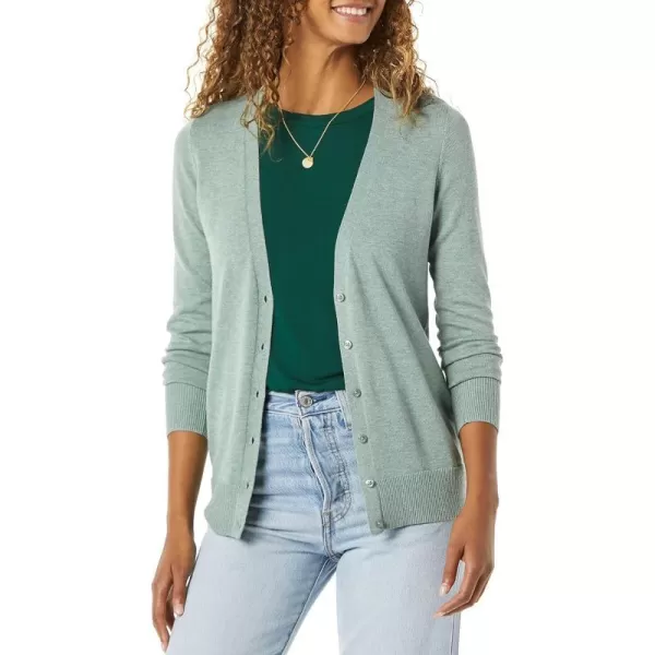 Amazon Essentials Womens Lightweight VNeck Cardigan Sweater Available in Plus SizeSage Green Heather