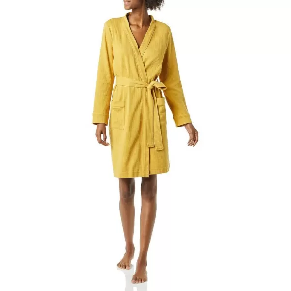 Amazon Essentials Womens Lightweight Waffle MidLength Robe Available in Plus SizeMustard Yellow