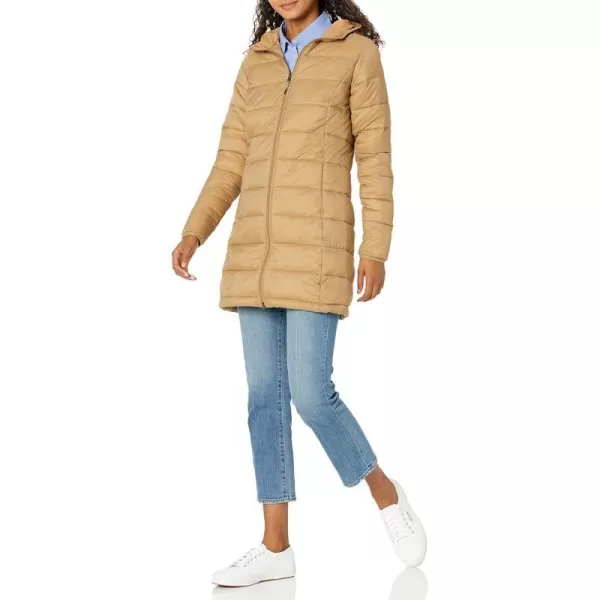 Amazon Essentials Womens Lightweight WaterResistant Hooded Puffer Coat Available in Plus SizeCamel