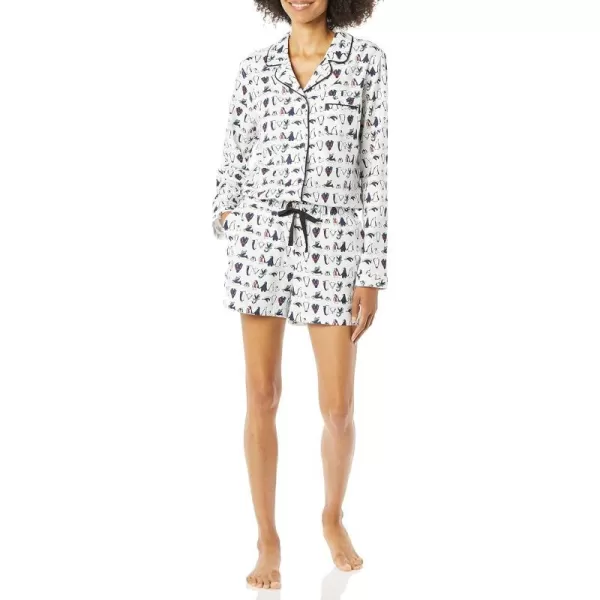 Amazon Essentials Womens Lightweight Woven Flannel Pajama Set with ShortsWhite Penguin