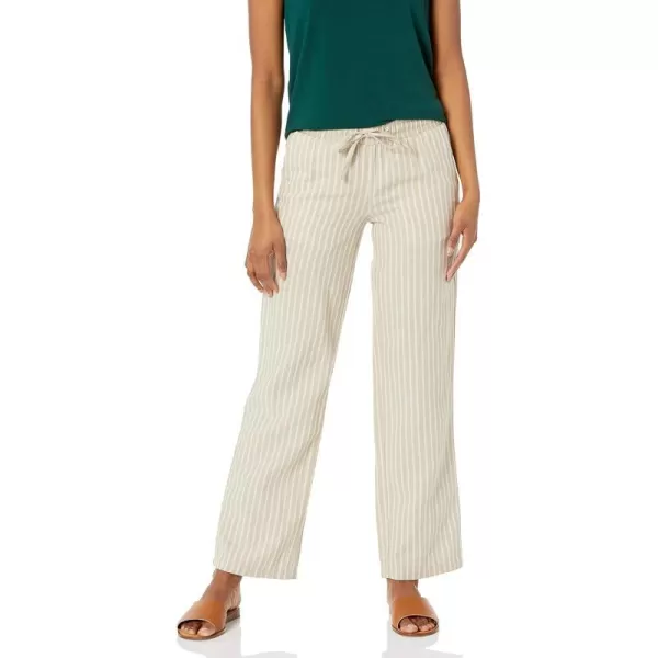 Amazon Essentials Womens Linen Blend Drawstring Wide Leg Pant Available in Plus SizeEcru Stripe