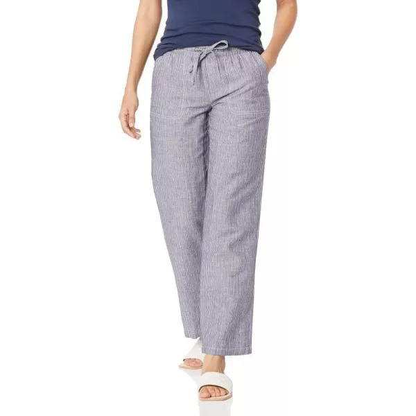 Amazon Essentials Womens Linen Blend Drawstring Wide Leg Pant Available in Plus SizeGrey Vertical Stripe