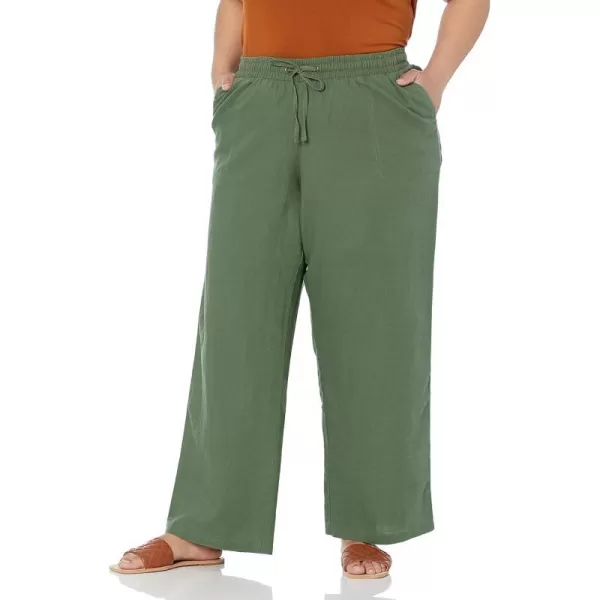 Amazon Essentials Womens Linen Blend Drawstring Wide Leg Pant Available in Plus SizeMilitary Green