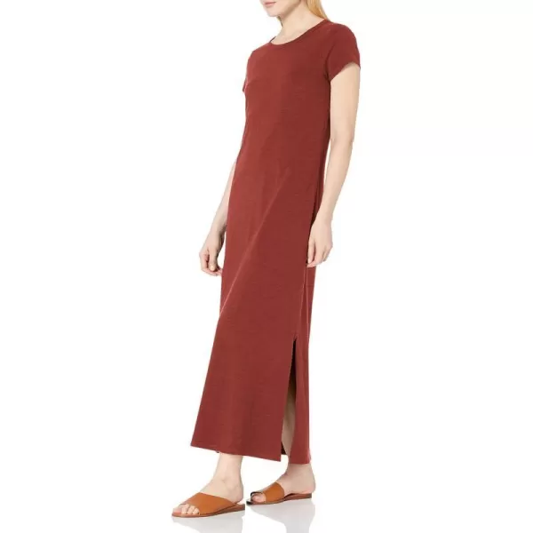 Amazon Essentials Womens Livedin Cotton RelaxedFit ShortSleeve Crewneck Maxi Dress Previously Daily RitualBrick Red