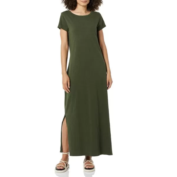 Amazon Essentials Womens Livedin Cotton RelaxedFit ShortSleeve Crewneck Maxi Dress Previously Daily RitualDark Olive