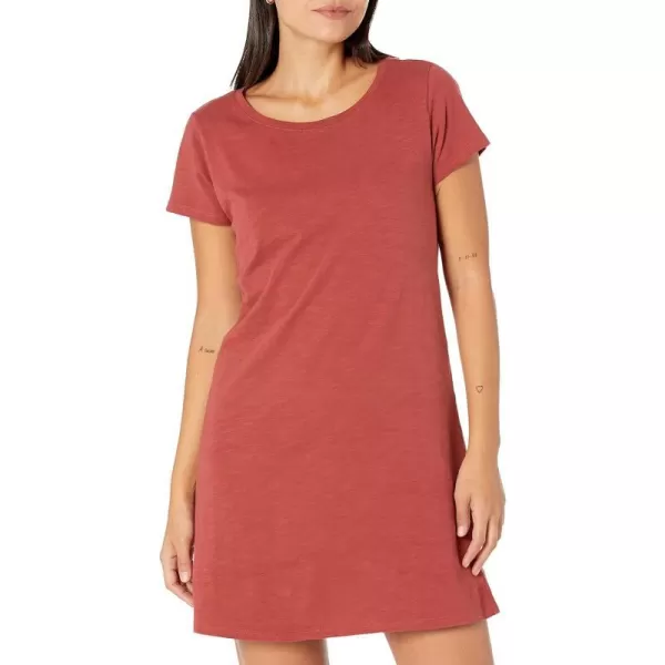 Amazon Essentials Womens Livedin Cotton RelaxedFit ShortSleeve Crewneck TShirt Dress Previously Daily RitualBrick Red