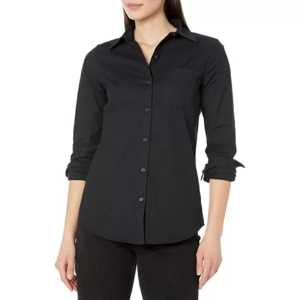 Amazon Essentials Womens Long Sleeve Button Down Stretch Oxford Shirt Available in Plus SizeBlack