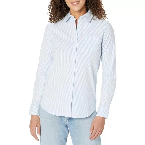 Amazon Essentials Womens Long Sleeve Button Down Stretch Oxford Shirt Available in Plus SizeBlue White Stripe