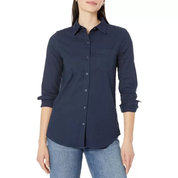 Amazon Essentials Womens Long Sleeve Button Down Stretch Oxford Shirt Available in Plus SizeNavy