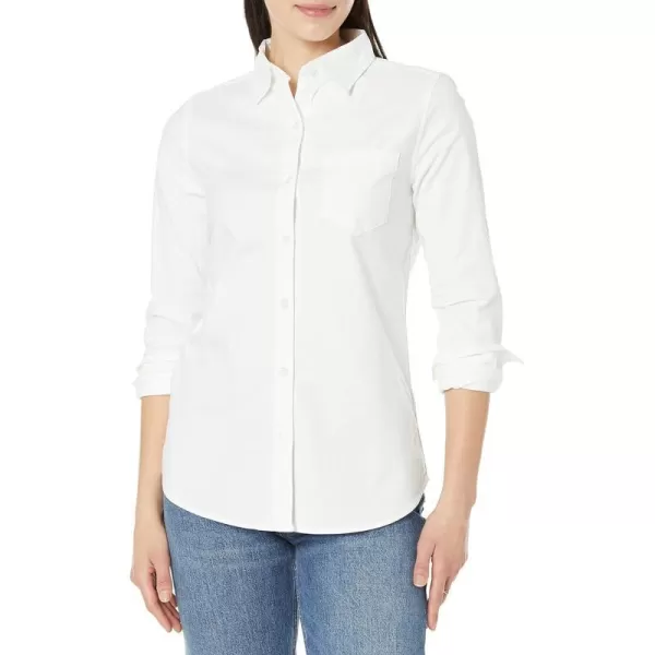 Amazon Essentials Womens Long Sleeve Button Down Stretch Oxford Shirt Available in Plus SizeWhite