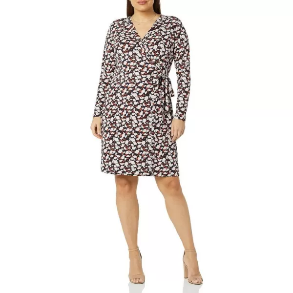 Amazon Essentials Womens Long Sleeve Signature Wrap DressBlack Floral Print