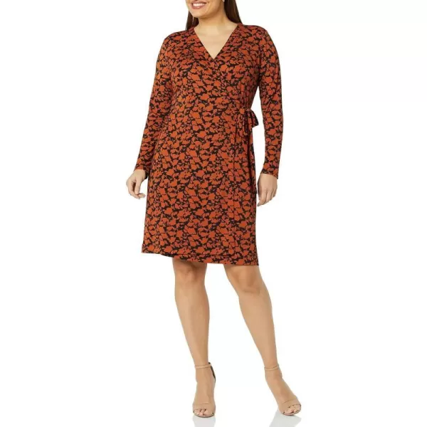 Amazon Essentials Womens Long Sleeve Signature Wrap DressBrown Floral