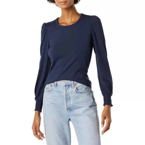 Amazon Essentials Womens LongSleeve Crewneck Smocked Cuff TShirtNavy