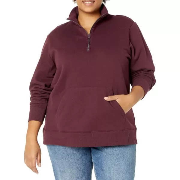 Amazon Essentials Womens LongSleeve Fleece QuarterZip Top Available in Plus SizeBurgundy