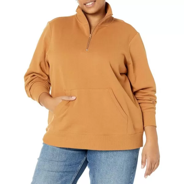 Amazon Essentials Womens LongSleeve Fleece QuarterZip Top Available in Plus SizeDark Camel