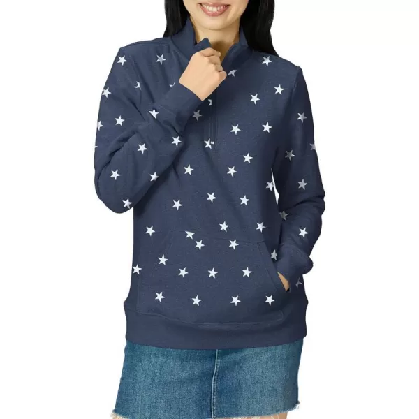 Amazon Essentials Womens LongSleeve Fleece QuarterZip Top Available in Plus SizeNavy Heather White Stars