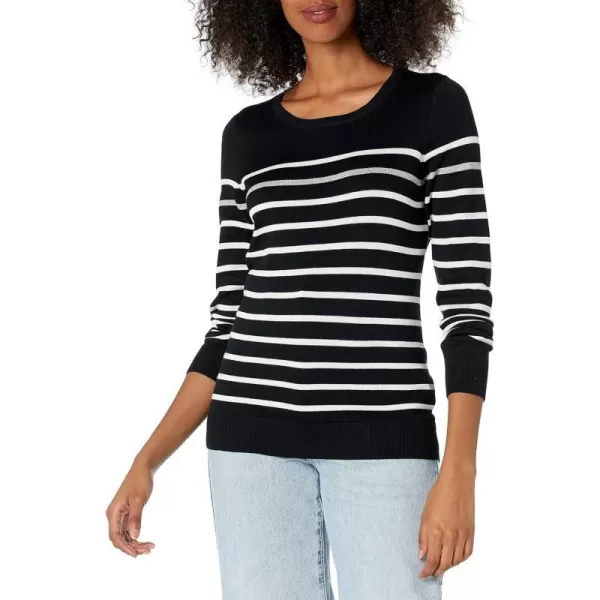 Amazon Essentials Womens LongSleeve Lightweight Crewneck Sweater Available in Plus SizeBlack Grey White Stripe