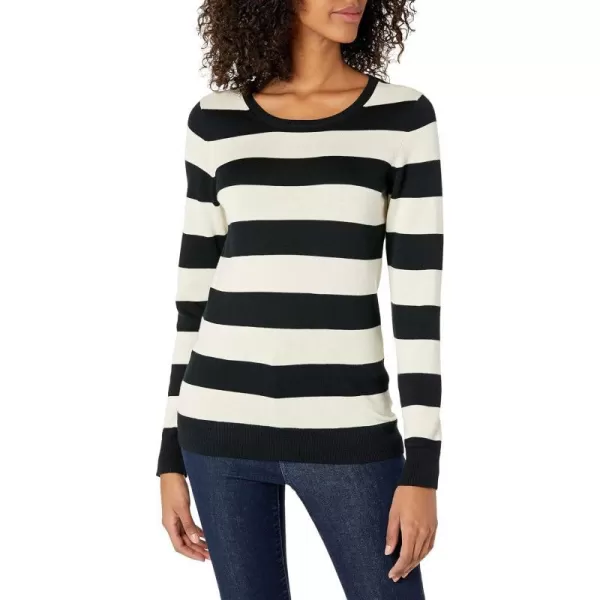 Amazon Essentials Womens LongSleeve Lightweight Crewneck Sweater Available in Plus SizeBlack Oatmeal Heather Rugby Stripe