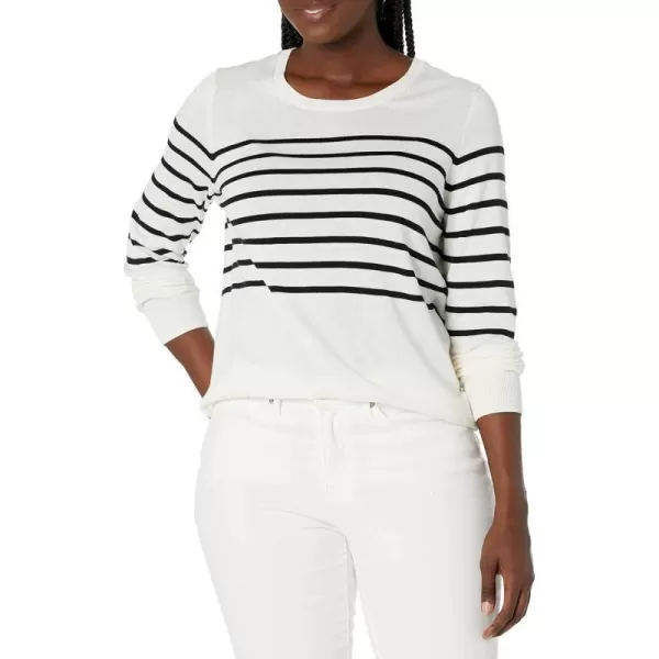 Amazon Essentials Womens LongSleeve Lightweight Crewneck Sweater Available in Plus SizeBlack White Placed Stripe