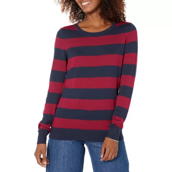 Amazon Essentials Womens LongSleeve Lightweight Crewneck Sweater Available in Plus SizeBurgundy Navy Rugby Stripe