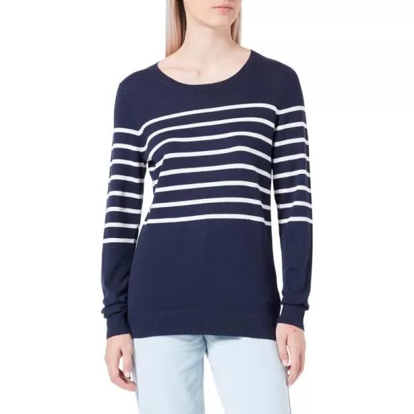 Amazon Essentials Womens LongSleeve Lightweight Crewneck Sweater Available in Plus SizeNavy White Placed Stripe