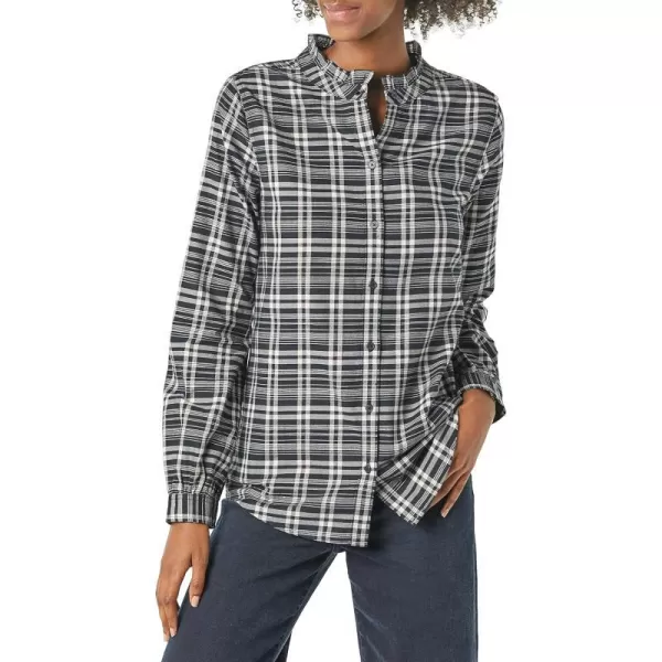 Amazon Essentials Womens LongSleeve Ruffle Detail Flannel ShirtBlack Plaid