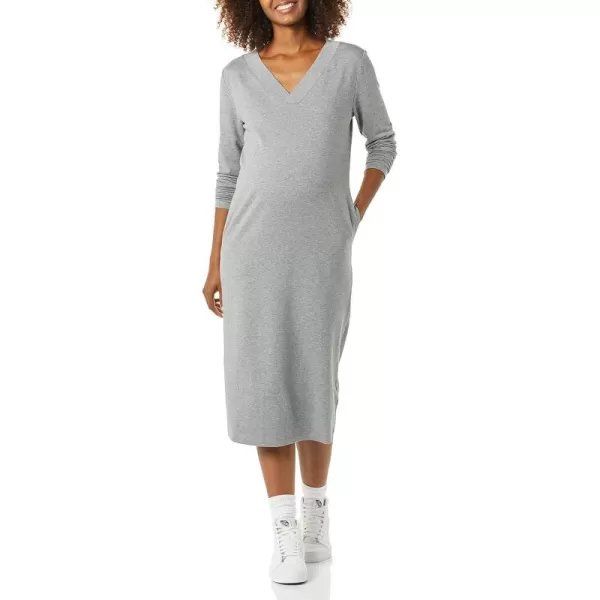 Amazon Essentials Womens Maternity VNeck Relaxed Fit Sweatshirt DressGrey Heather