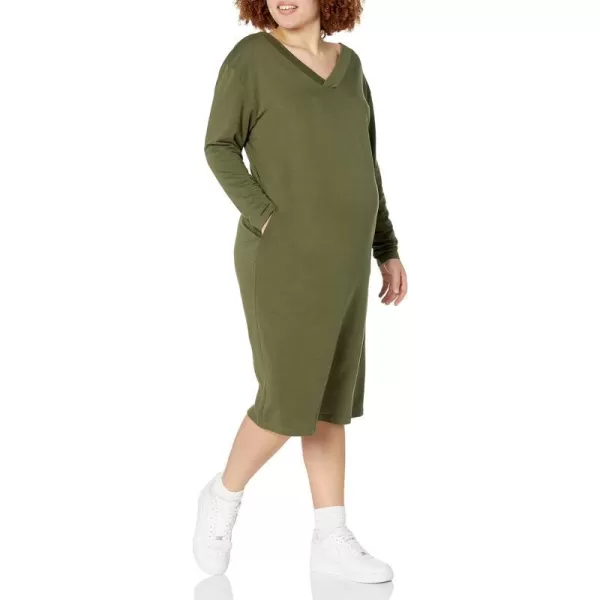 Amazon Essentials Womens Maternity VNeck Relaxed Fit Sweatshirt DressOlive