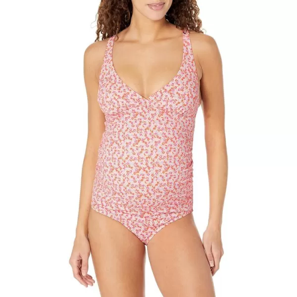 Amazon Essentials Womens Maternity VNeck SwimsuitPale Peach Micro Floral