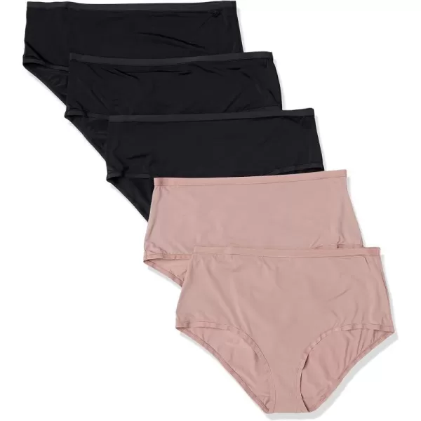 Amazon Essentials Womens Mid Rise Underwear Available in Plus Size Pack of 6BlackDark Taupe