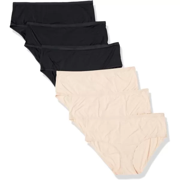 Amazon Essentials Womens Mid Rise Underwear Available in Plus Size Pack of 6BlackSoft Petal