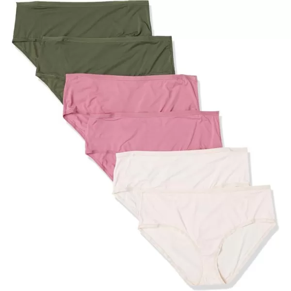 Amazon Essentials Womens Mid Rise Underwear Available in Plus Size Pack of 6BlushDark Khaki GreenMauve