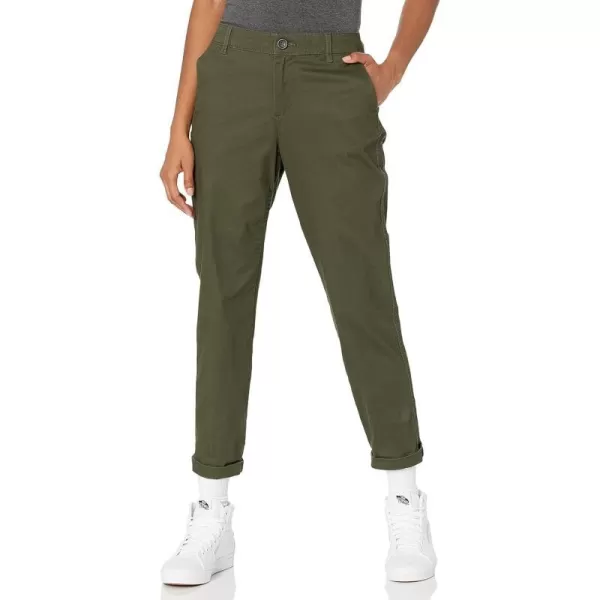 Amazon Essentials Womens MidRise SlimFit Cropped Tapered Leg Khaki PantDark Olive