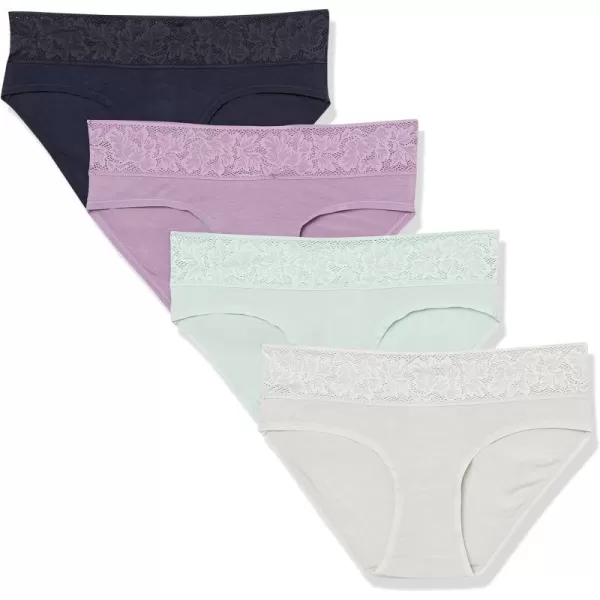 Amazon Essentials Womens Modal with Lace Bikini Panty Pack of 4BlackGreenGreyViolet Orchid Petal