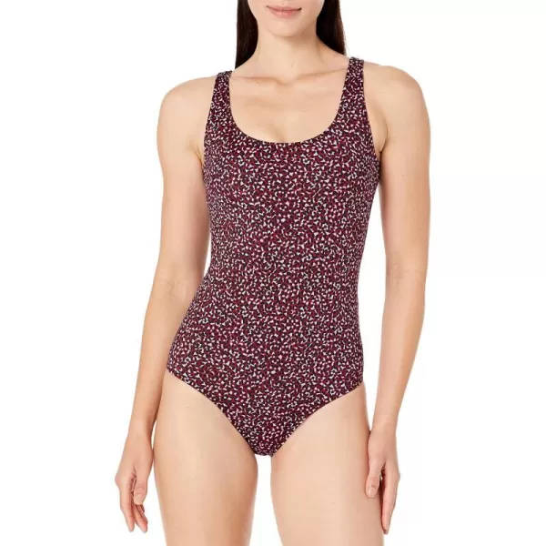 Amazon Essentials Womens OnePiece Coverage Swimsuit Available in Plus SizeBrick Red Leopard