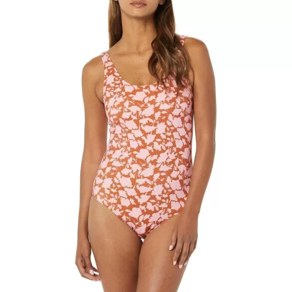 Amazon Essentials Womens OnePiece Coverage Swimsuit Available in Plus SizeBrown Floral Print