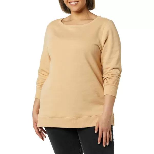 Amazon Essentials Womens OpenNeck Fleece Tunic SweatshirtLight Camel