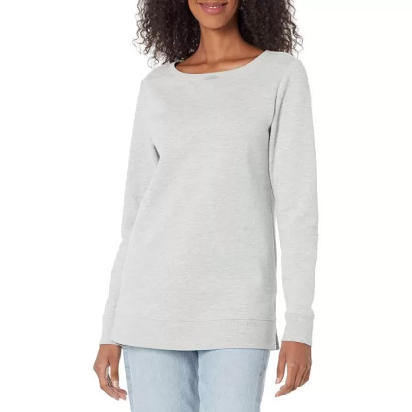 Amazon Essentials Womens OpenNeck Fleece Tunic SweatshirtLight Grey Heather