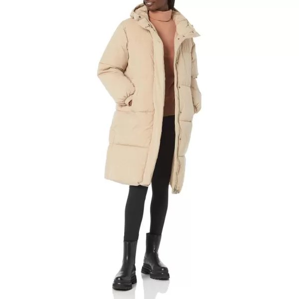 Amazon Essentials Womens Oversized Long Puffer Jacket Available in Plus SizeTan