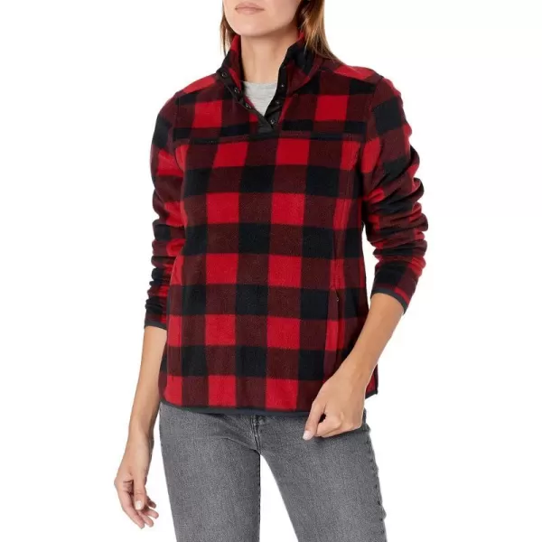 Amazon Essentials Womens Polar Fleece LongSleeve Mock Neck RelaxedFit Popover Jacket with PocketsBlack Red Buffalo Plaid