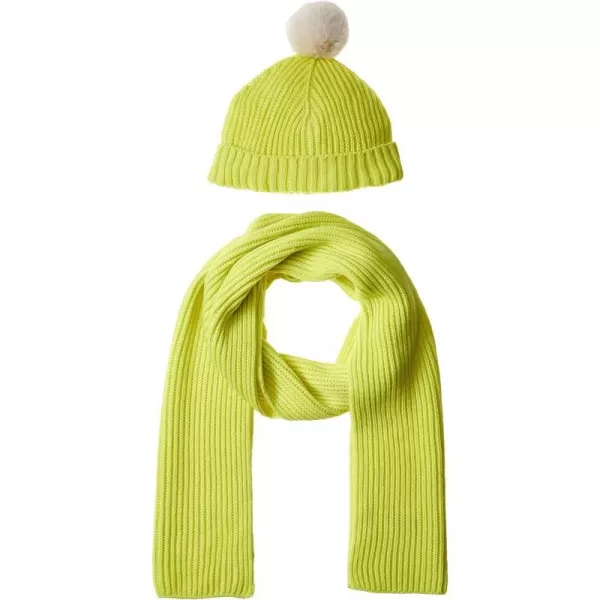 Amazon Essentials Womens Pom Knit Hat and Scarf SetLime Green