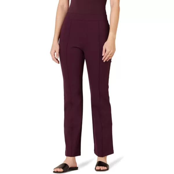 Amazon Essentials Womens Ponte PullOn Mid Rise Ankle Length Kick Flare PantsBurgundy