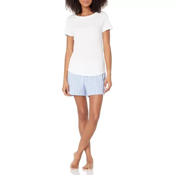 Amazon Essentials Womens Poplin Short and Sleep Tee SetBright WhiteBlueWhite TexturedStripe