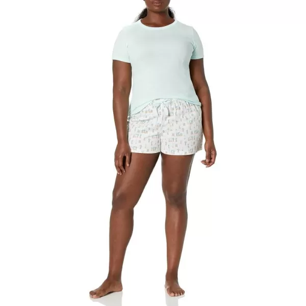 Amazon Essentials Womens Poplin Short and Sleep Tee SetMint Green White Cactus