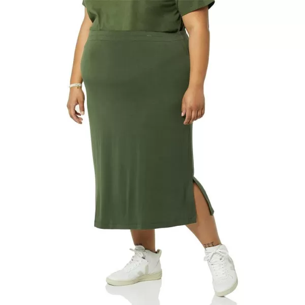 Amazon Essentials Womens PullOn Knit Midi Skirt Available in Plus SizeDark Olive