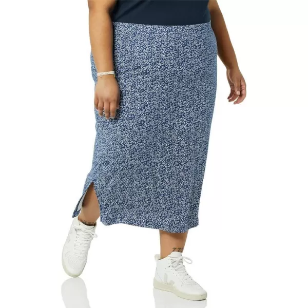 Amazon Essentials Womens PullOn Knit Midi Skirt Available in Plus SizeNavy Dots Print