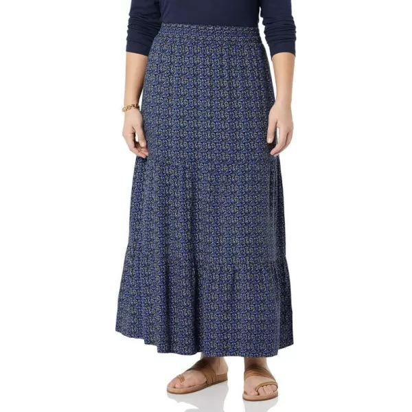 Amazon Essentials Womens PullOn Woven Tiered Maxi SkirtNavy Floral