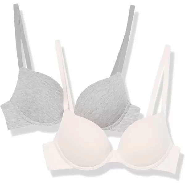 Amazon Essentials Womens PushUp Cotton Bra Pack of 2Grey HeatherPearl