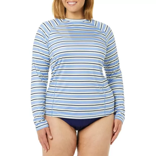 Amazon Essentials Womens Rash Guard Long SleeveBlue Horizontal Stripe