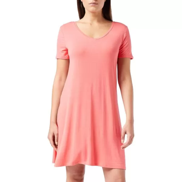 Amazon Essentials Womens Regular ShortSleeve vNeck Swing DressRayon Blend Hot Pink